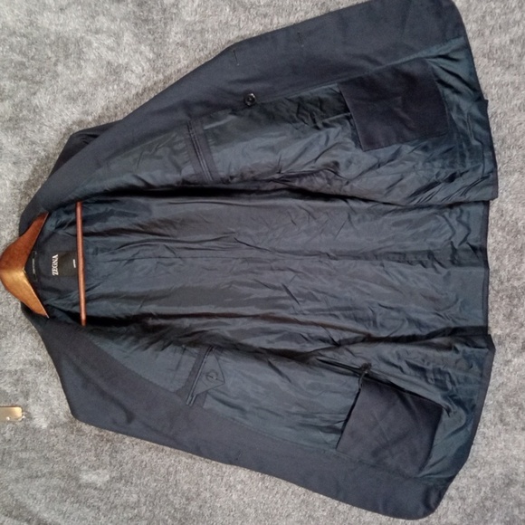 Zegna Siena 100% Wool DoubleBreasted Travel Coat Jacket Mens Navy Size 54L - Picture 4 of 15